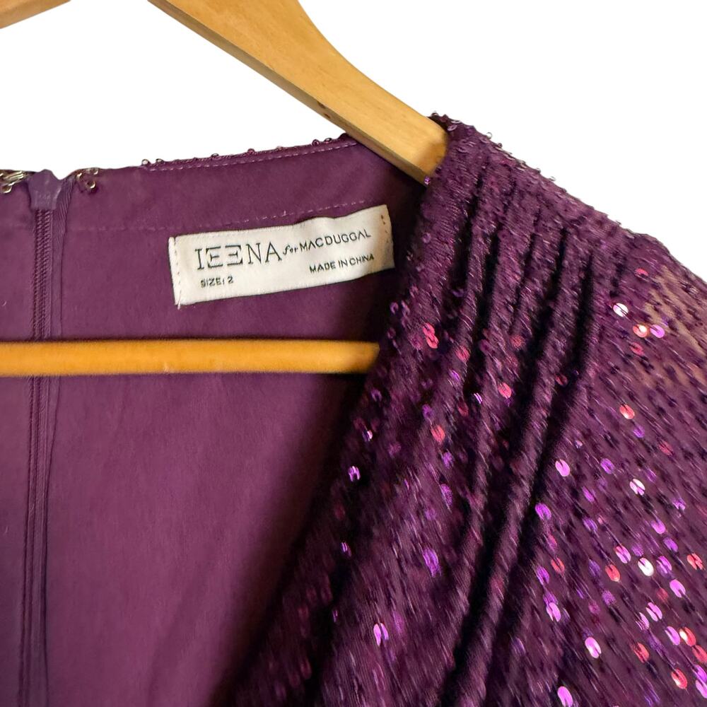Mac Duggal Purple Sequined Long Sleeve V-Neck Slit Formal Prom Gown Size 2 - Picture 4 of 9